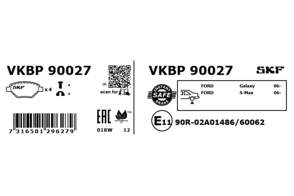 Jogo de 4 pastilhas de travão SKF ref. VKBP 90027
